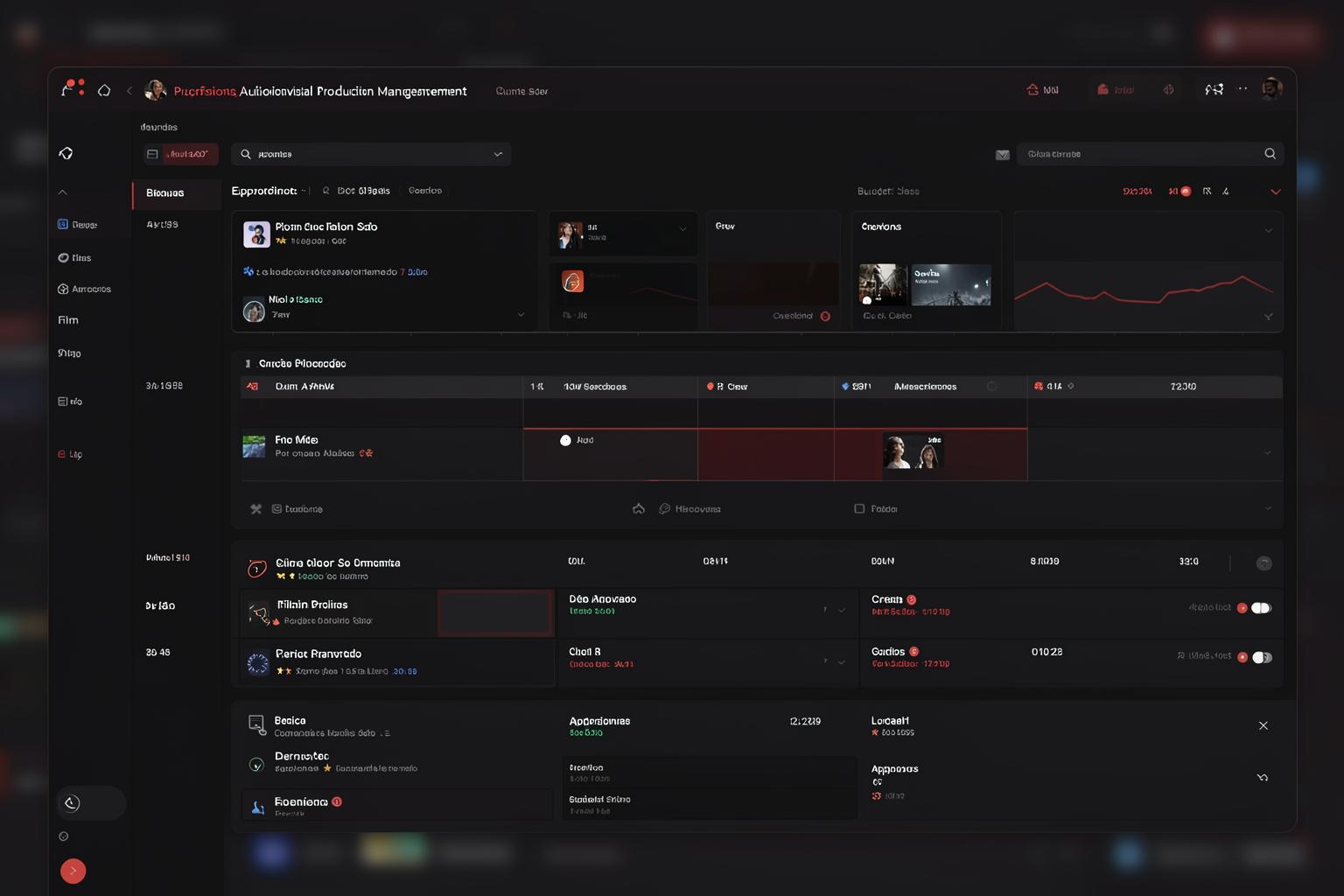 Prévia conceitual do dashboard de gestão de produção audiovisual
